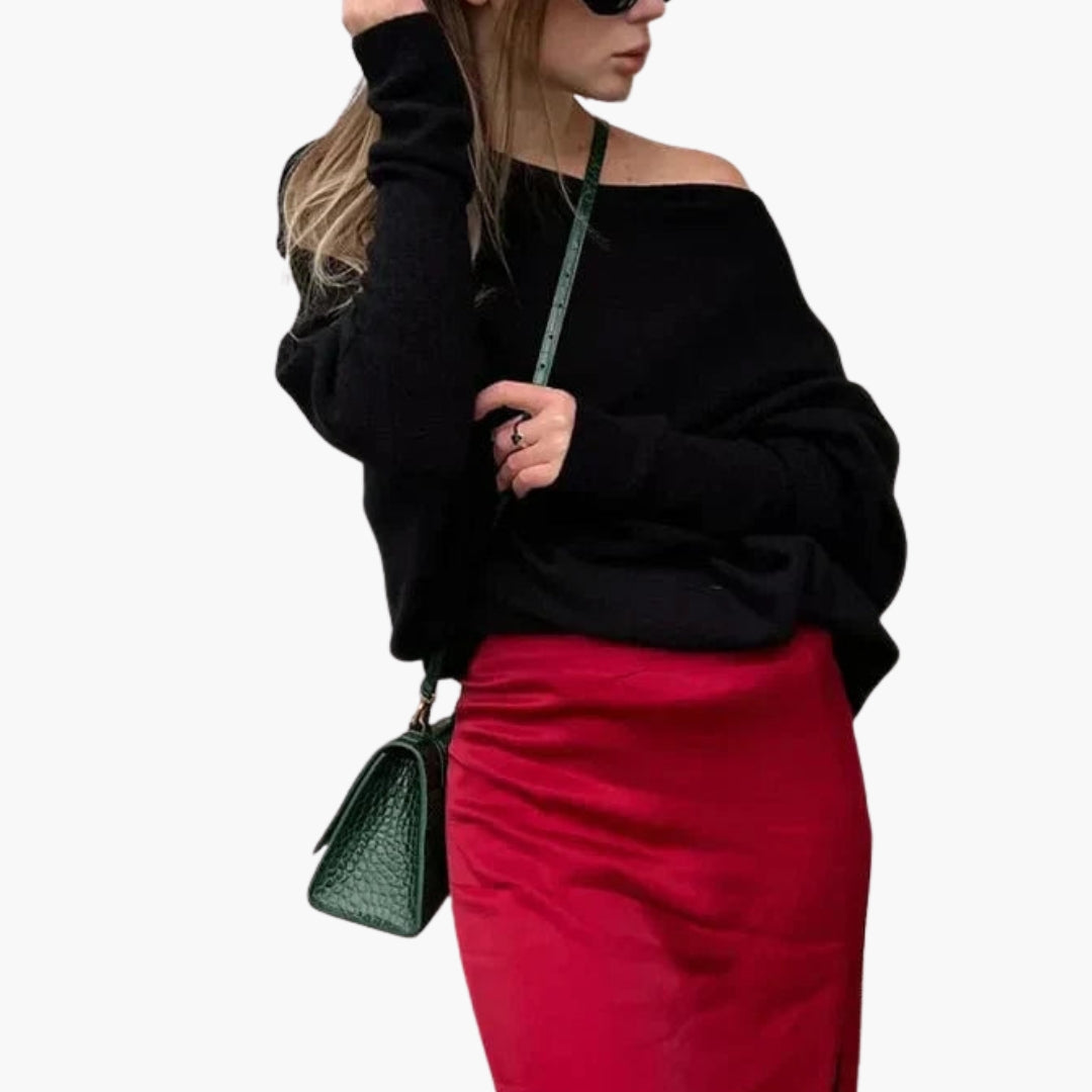 Camisola de mulher com decote aberto e mangas compridas