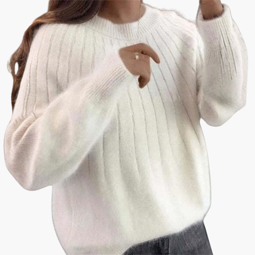 Camisola de malha canelada para mulher com gola redonda