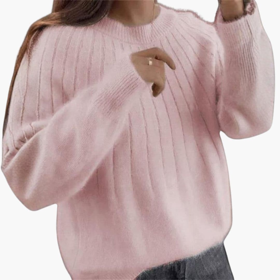 Camisola de malha canelada para mulher com gola redonda