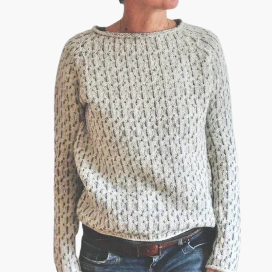 Camisola de mulher com padrão, gola redonda e bainha direita