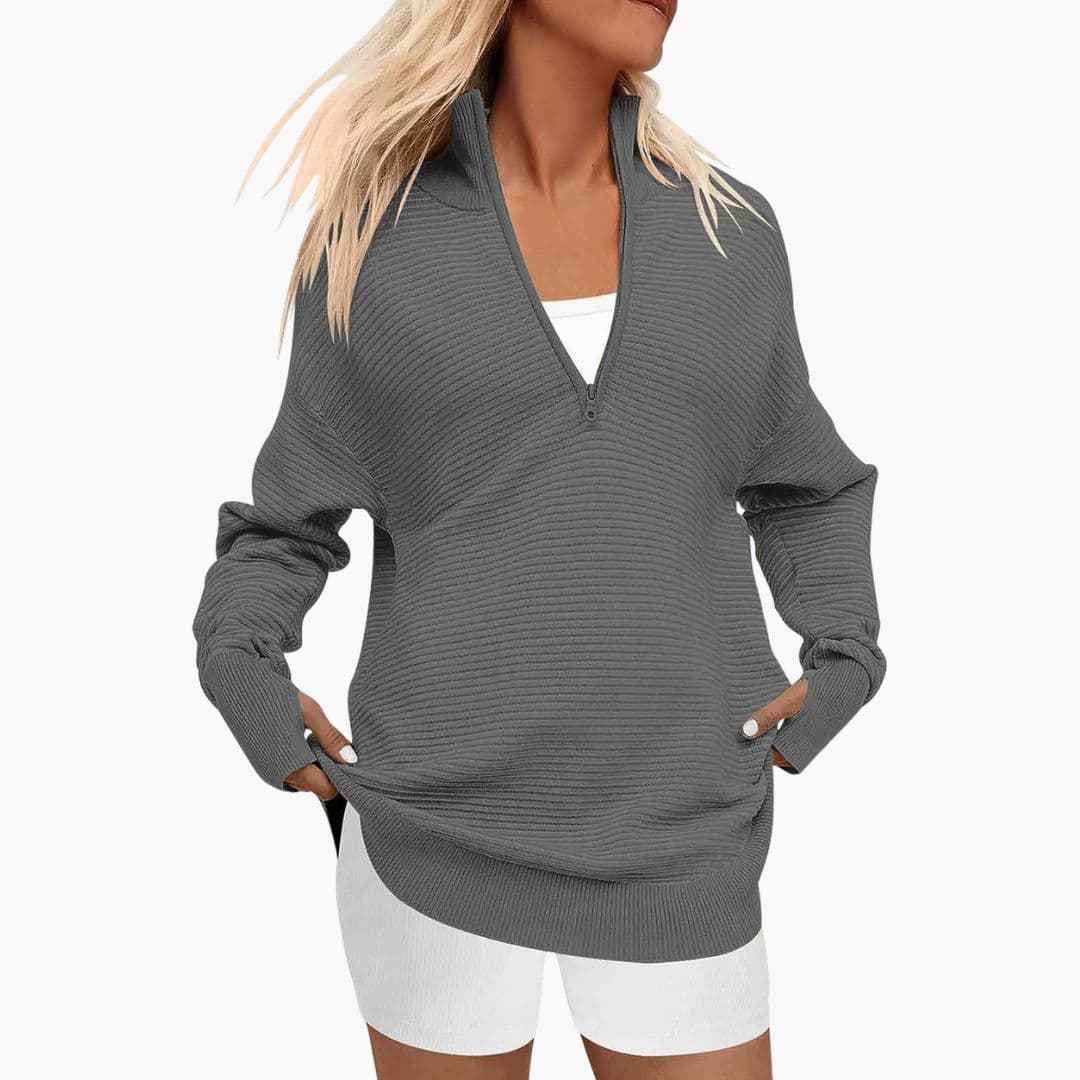 Luźna damska bluza z zamkiem i stójką