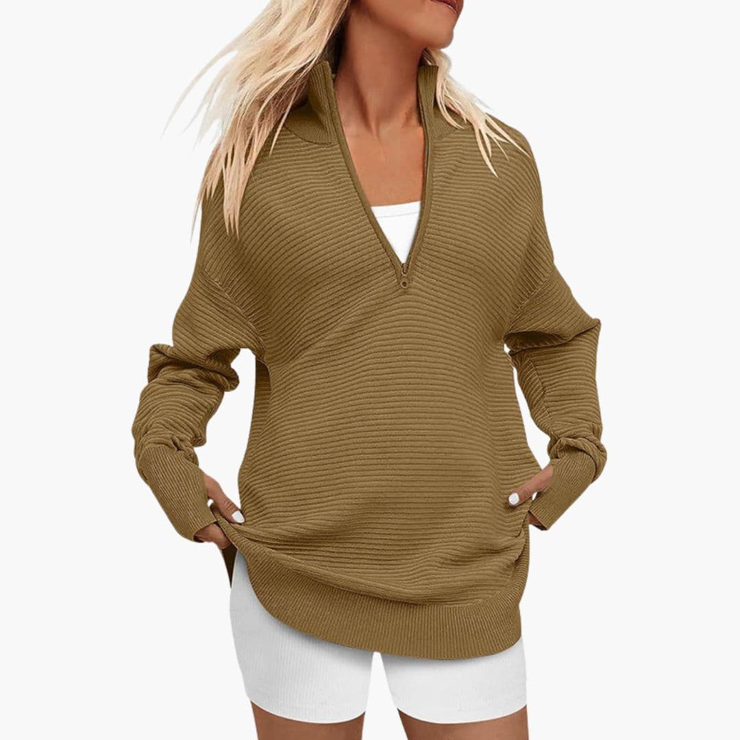 Luźna damska bluza z zamkiem i stójką