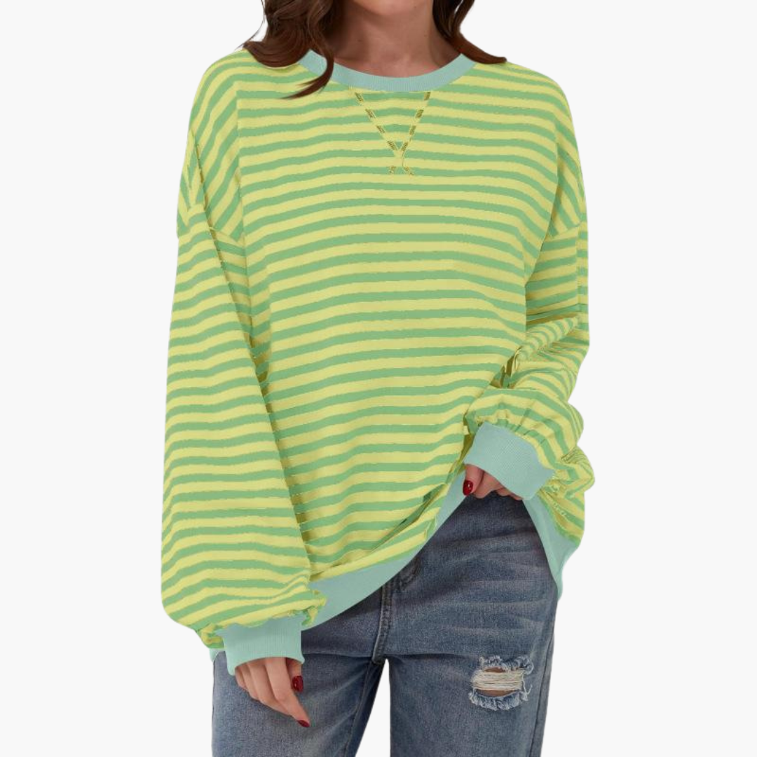 Stribet dame-sweatshirt med kontrastfinish og løs pasform