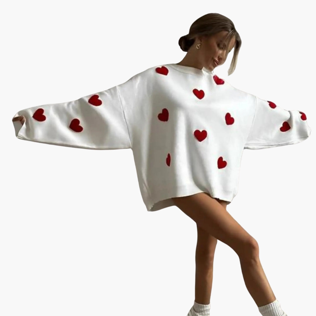 Damenpullover mit Rundhalsausschnitt und Herzmotiven