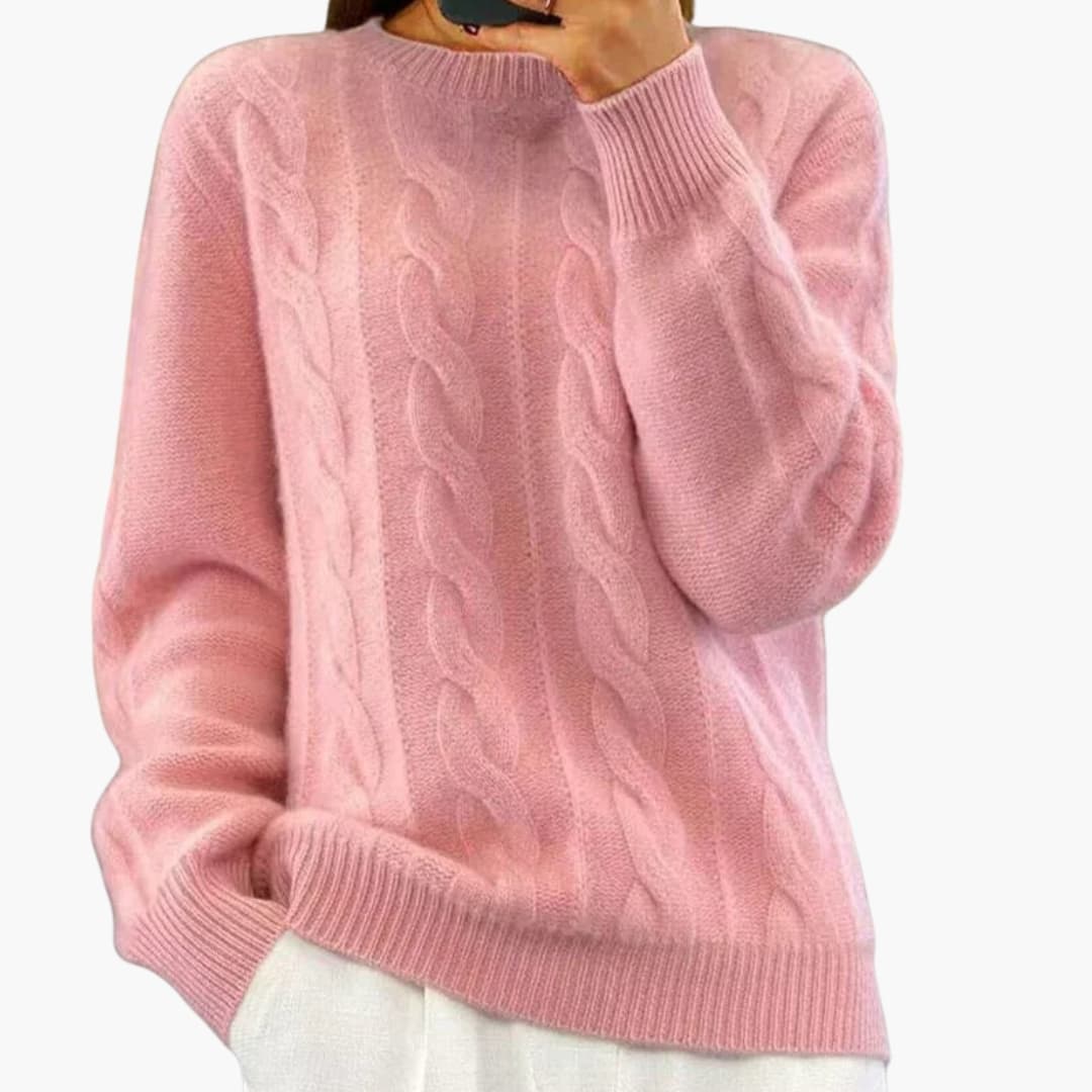 Pull femme avec col rond et surface lisse