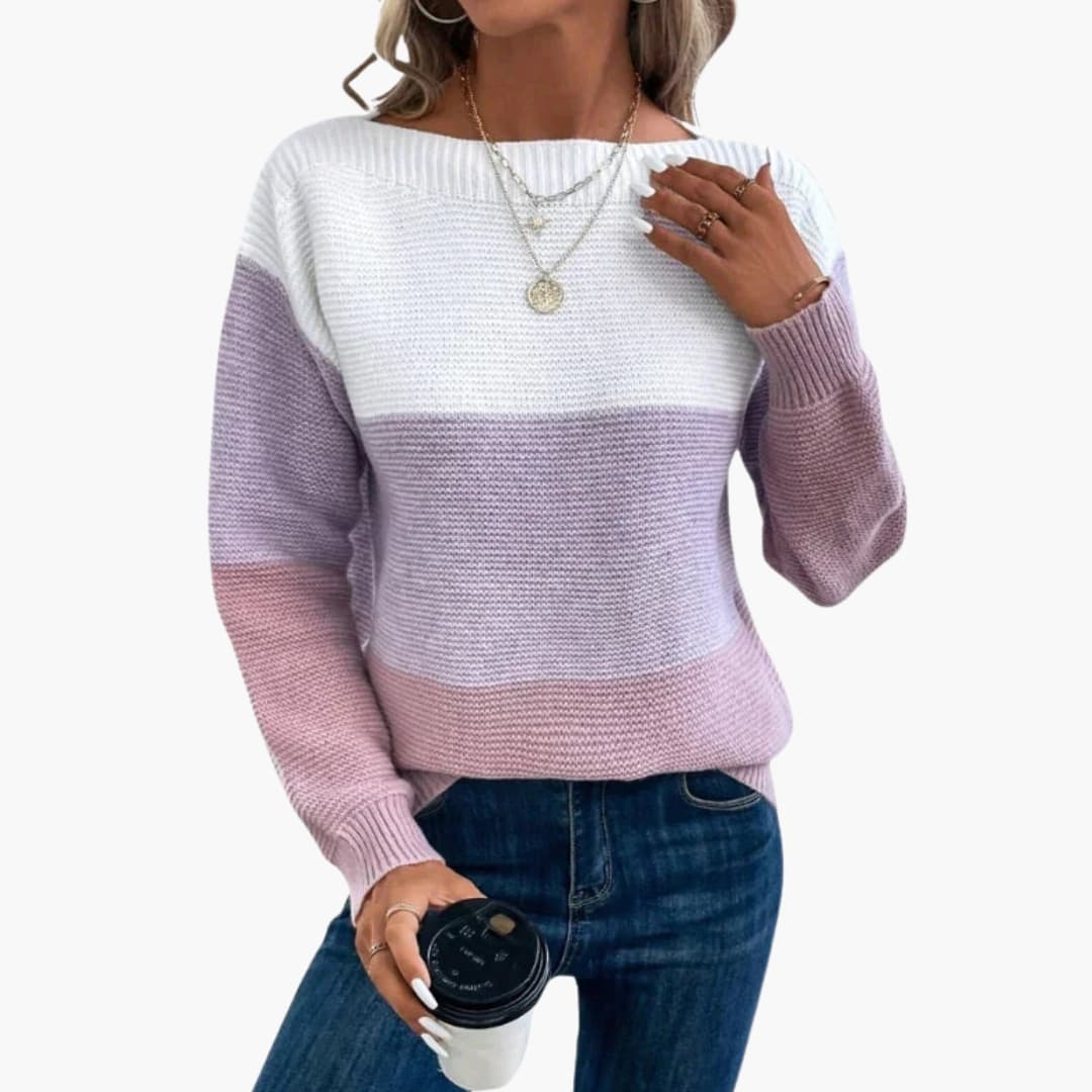 Pull femme avec col rond et surface tricotée