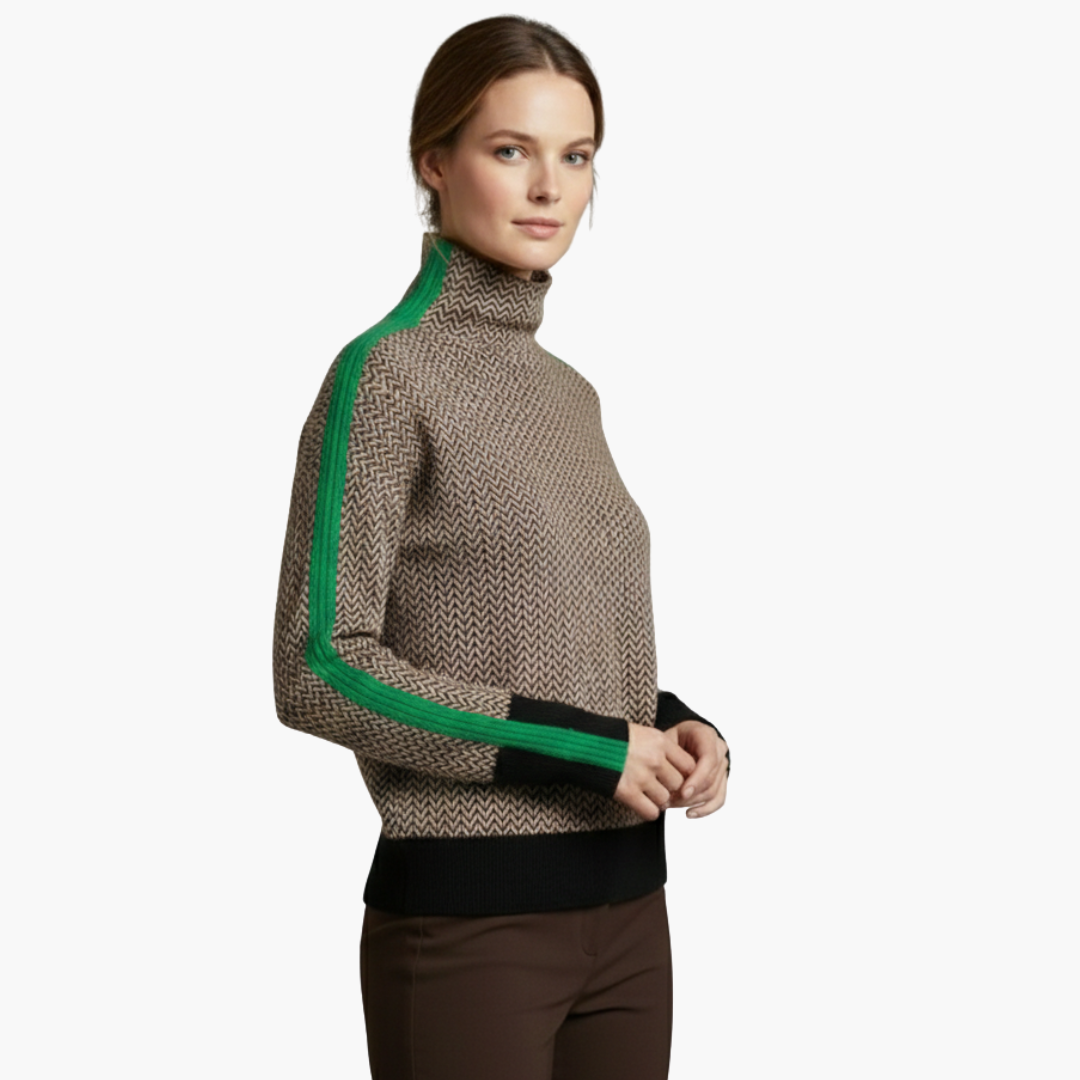 Pull femme avec motif rayé et col montant