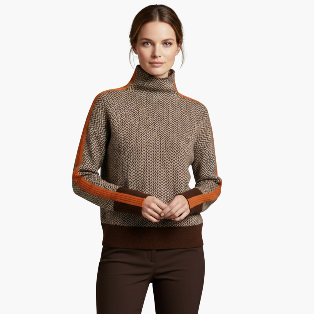 Pull femme avec motif rayé et col montant