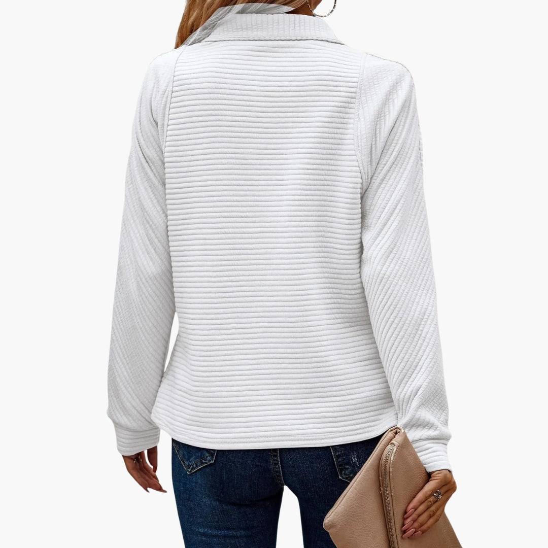 Pull femme col V avec demi zip