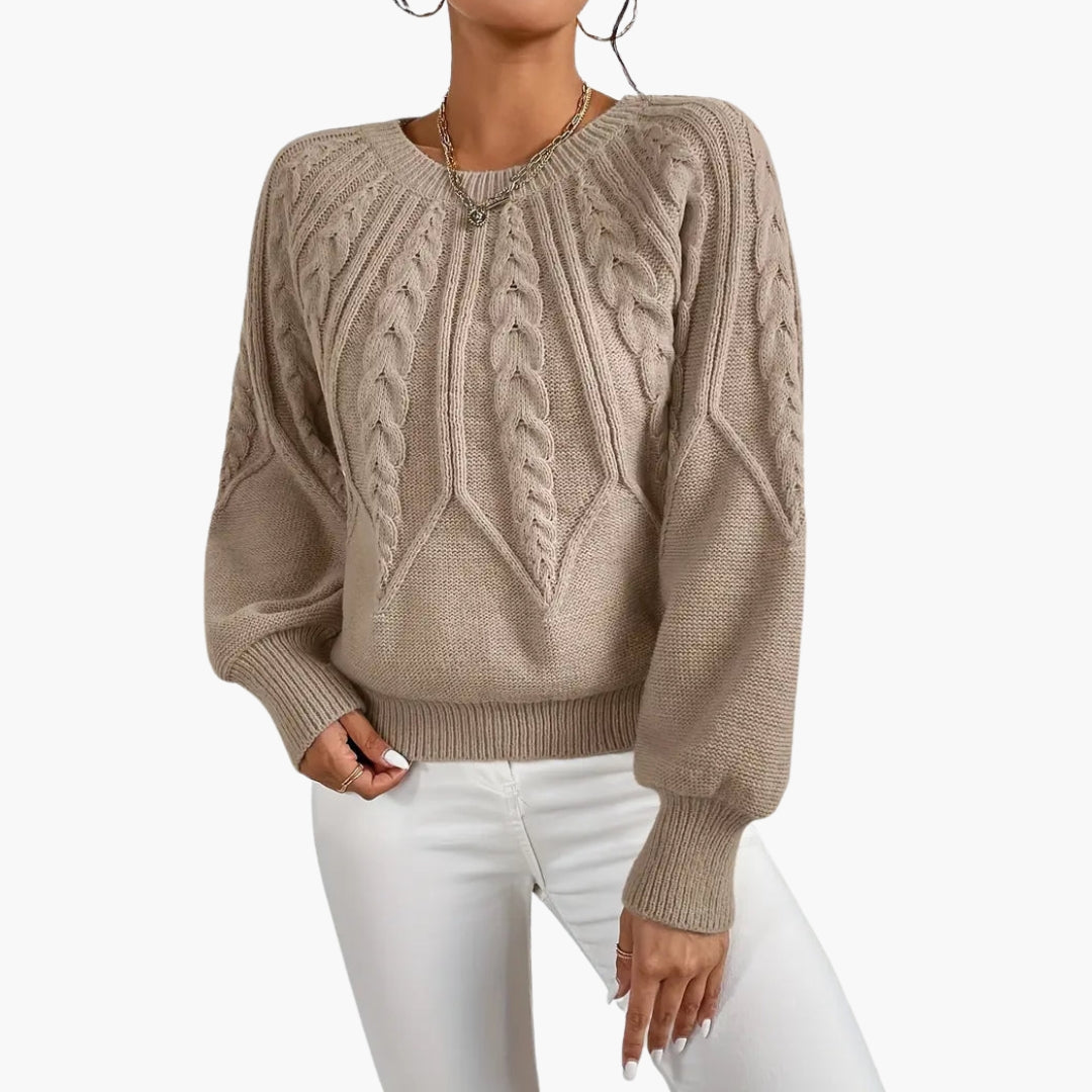 Pull femme maille torsadée manches bouffantes