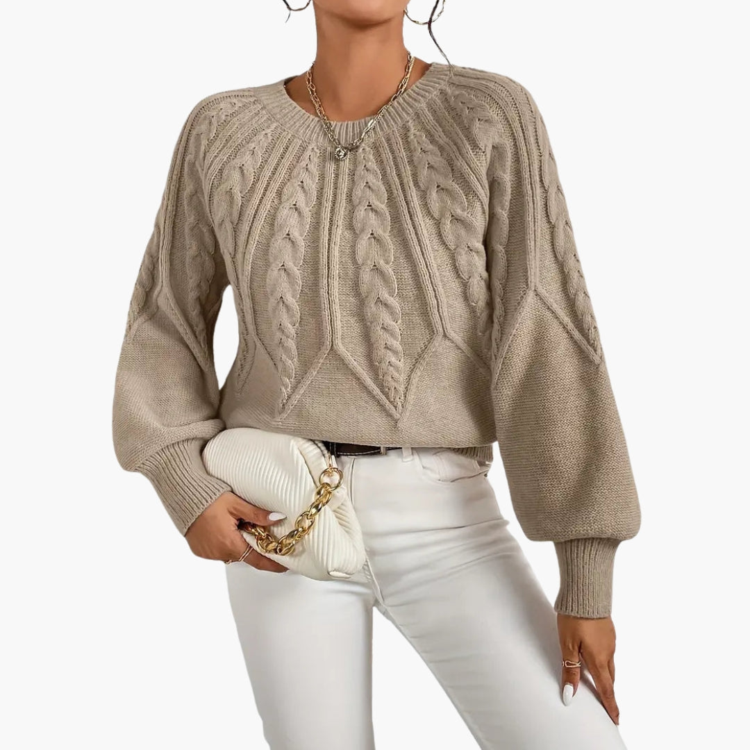Pull femme maille torsadée manches bouffantes