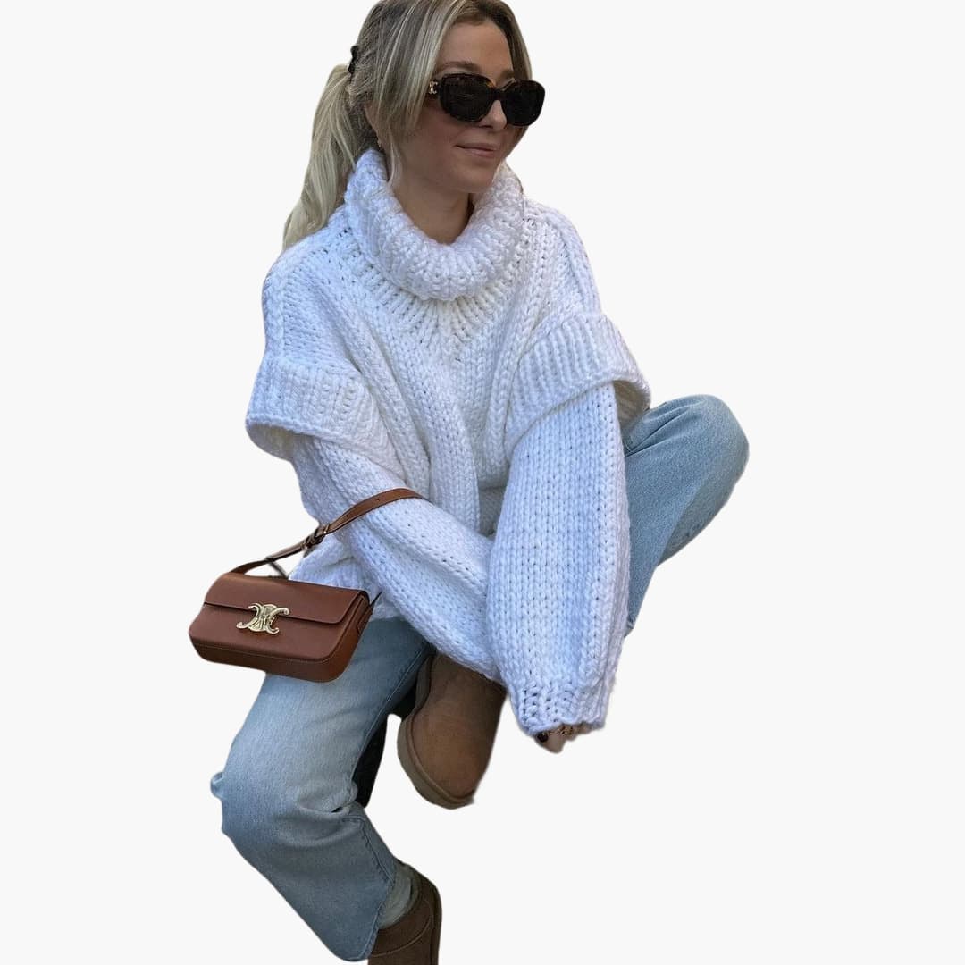 Oversize Damenpullover aus grobem Strick mit Rollkragen