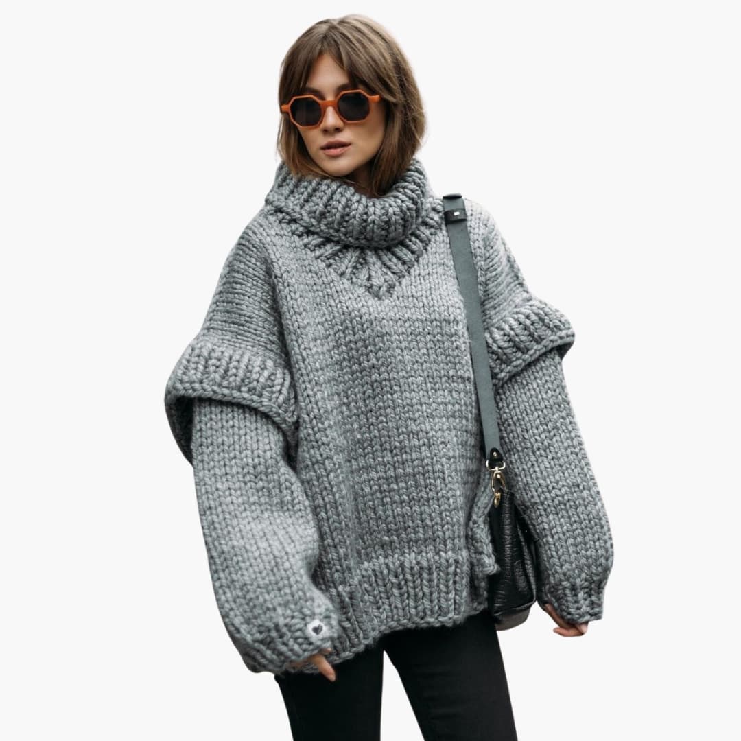 Oversize Damenpullover aus grobem Strick mit Rollkragen