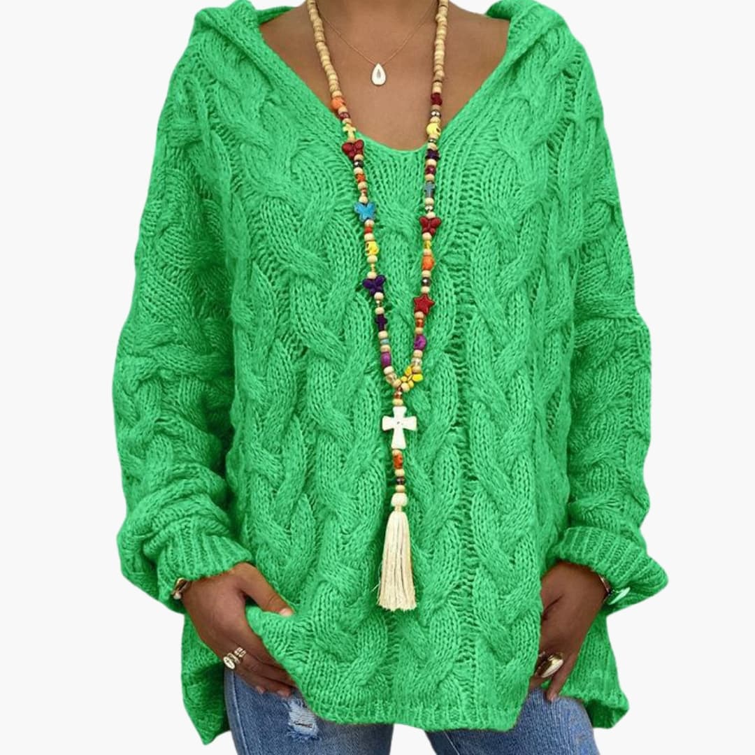 Pull femme torsadé avec col en V et coupe décontractée