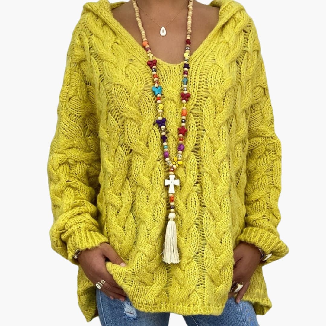 Pull femme torsadé avec col en V et coupe décontractée