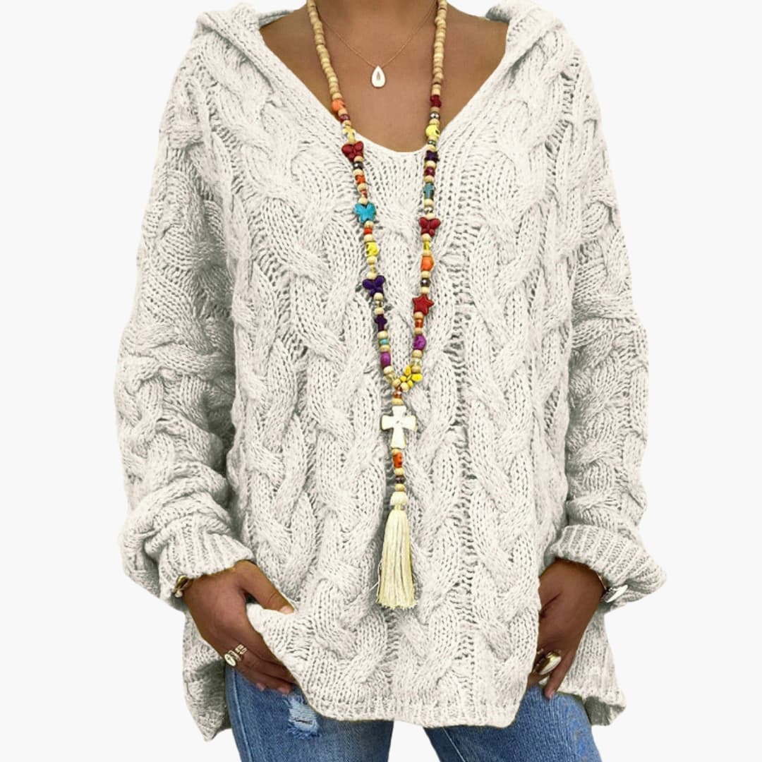 Pull femme torsadé avec col en V et coupe décontractée