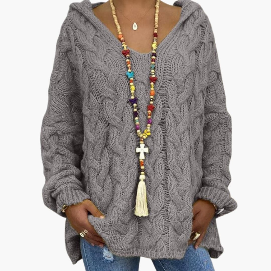 Pull femme torsadé avec col en V et coupe décontractée
