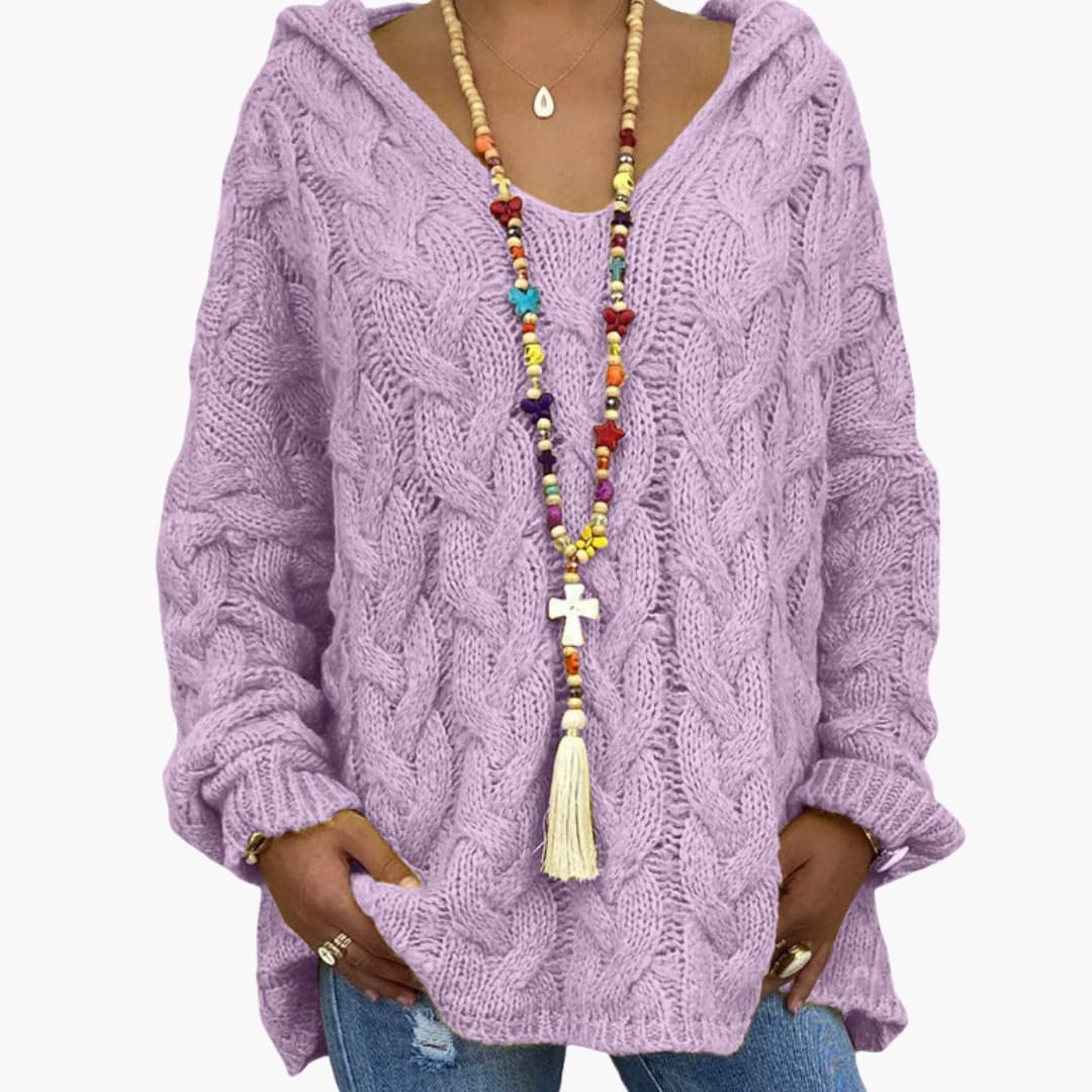 Pull femme torsadé avec col en V et coupe décontractée