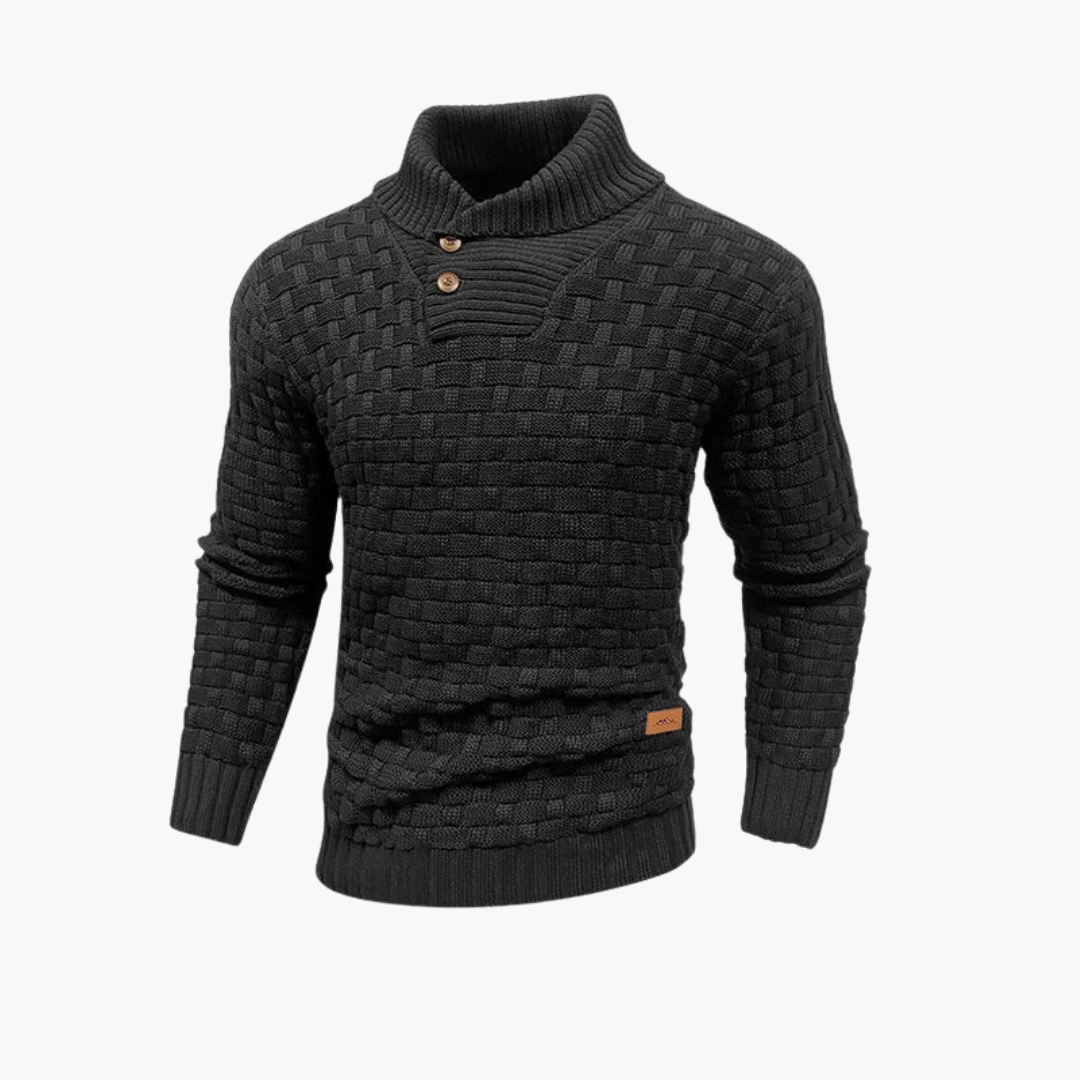Pull homme à col montant avec patte de boutonnage