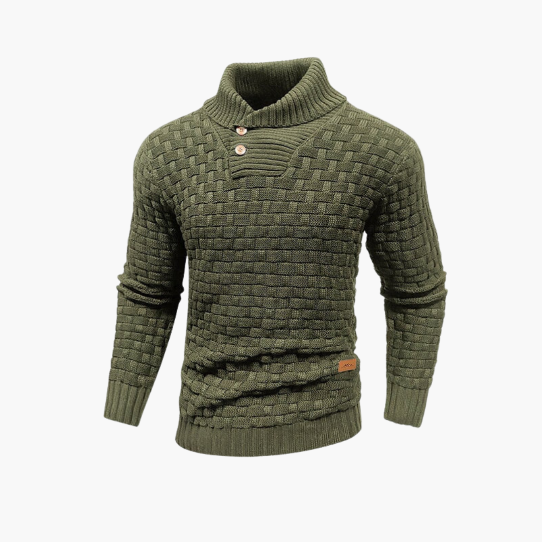 Pull homme à col montant avec patte de boutonnage