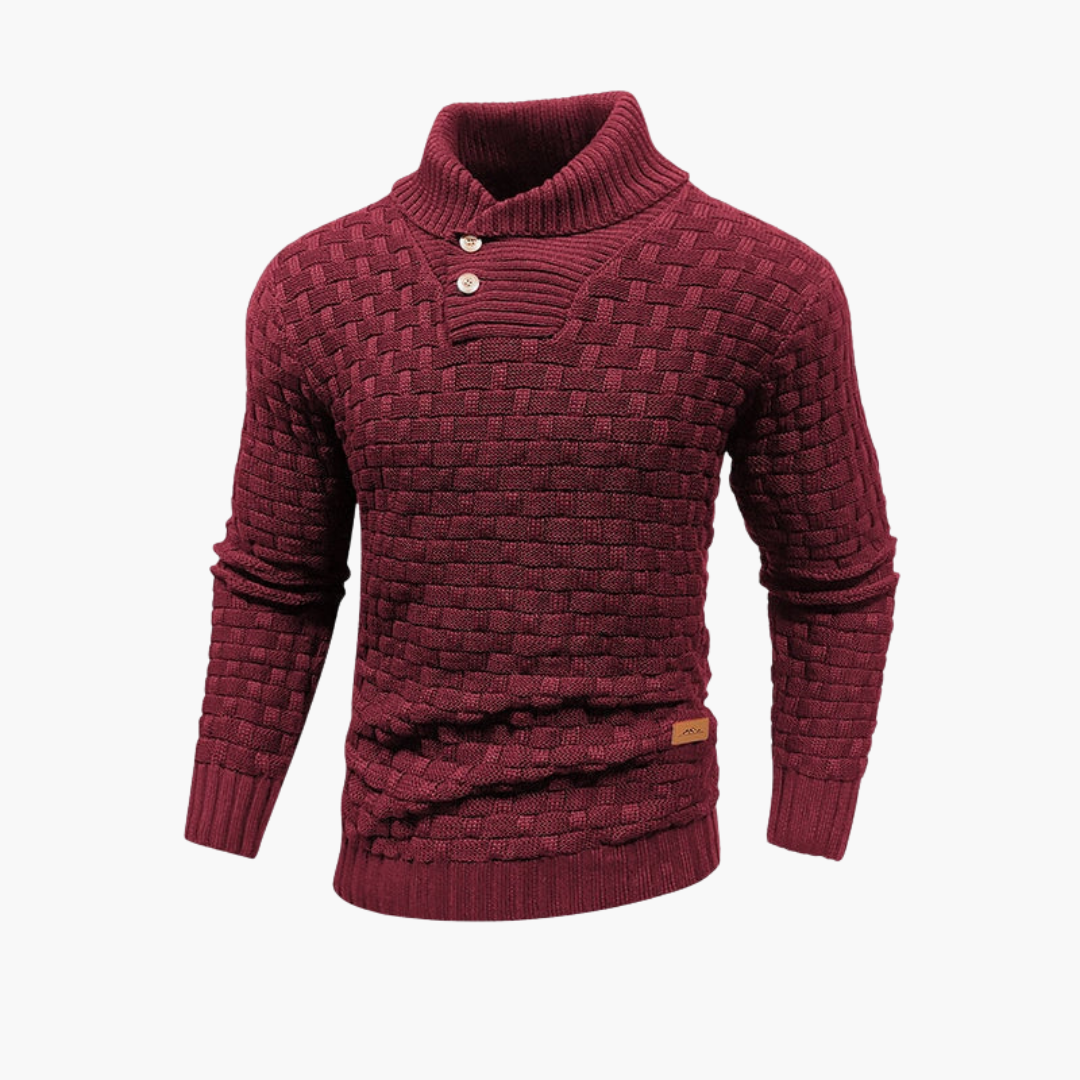 Pull homme à col montant avec patte de boutonnage