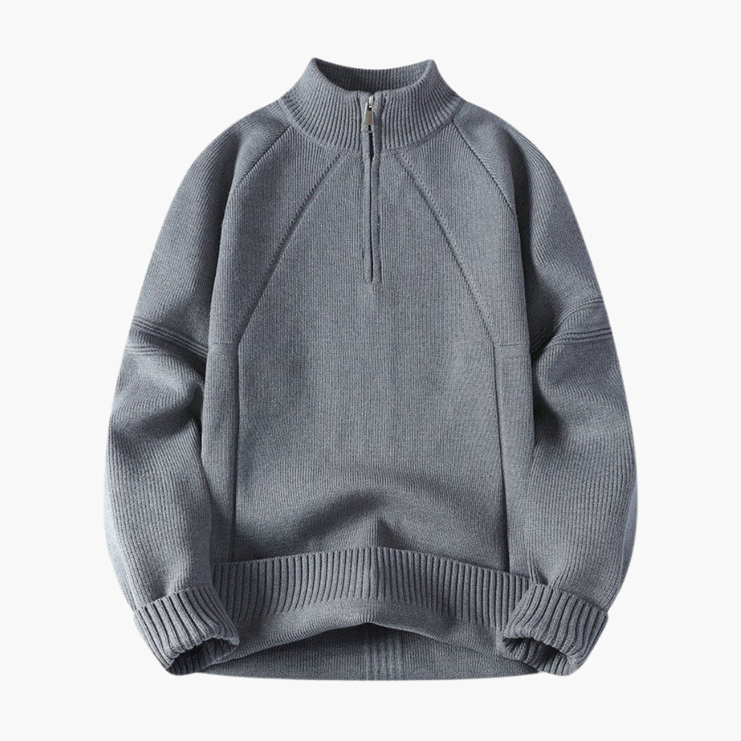 Pull homme à col montant zippé et motif maille texturée