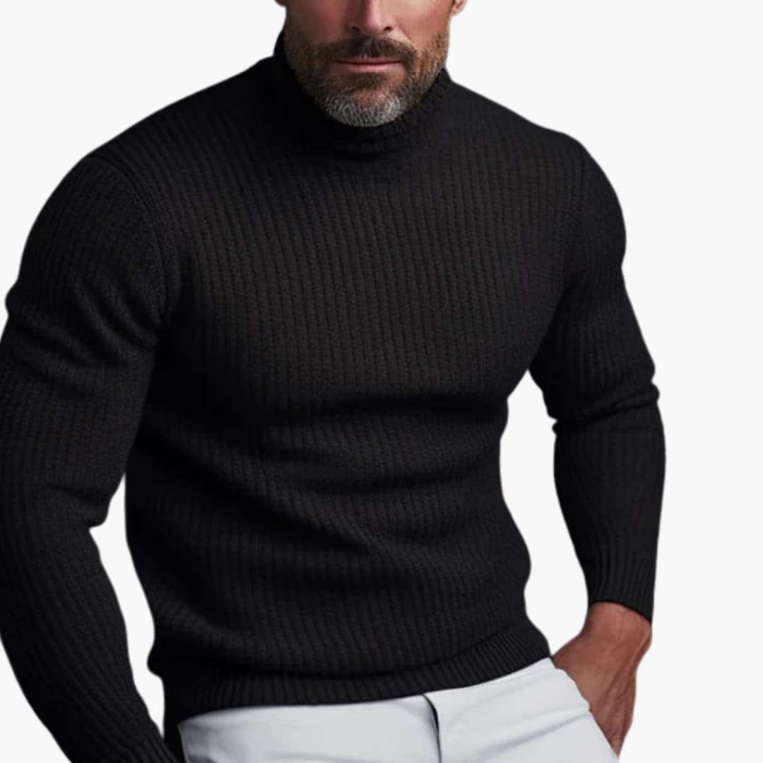 Pull homme à col roulé côtelé en rouge profond