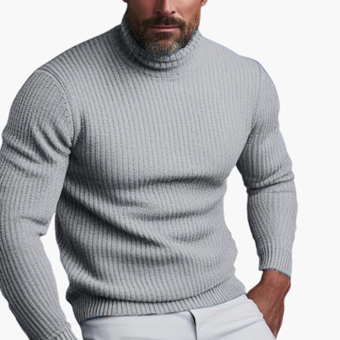 Pull homme à col roulé côtelé en rouge profond