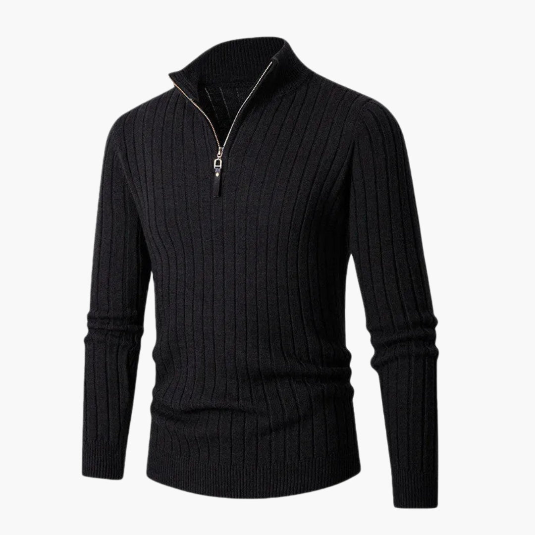 Pull homme en maille à col montant et demi zip