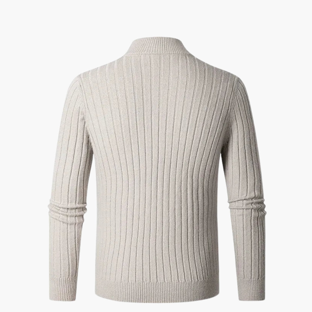 Pull homme en maille à col montant et demi zip