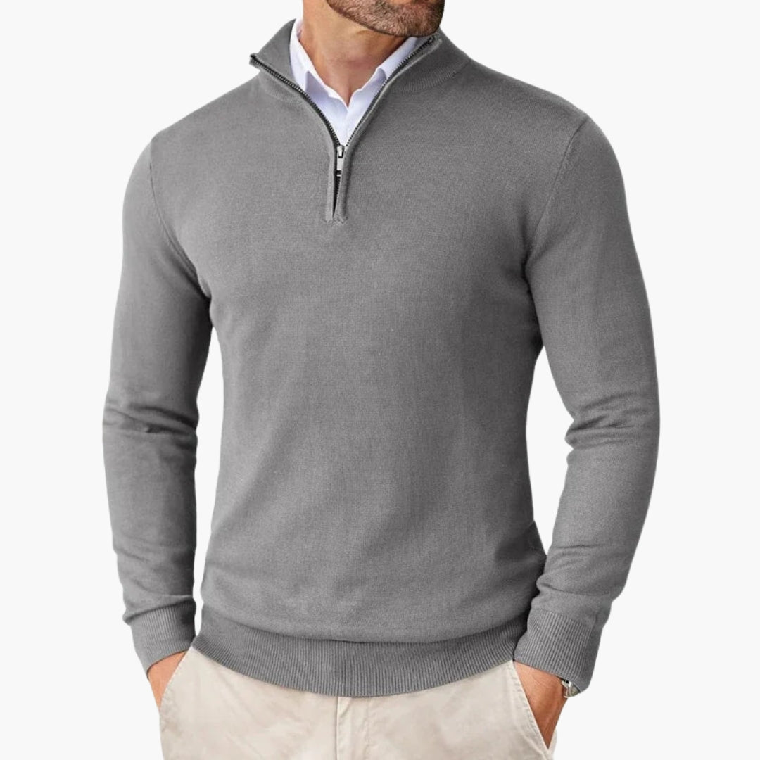 Pull homme en maille avec col zippé et finition côtelée