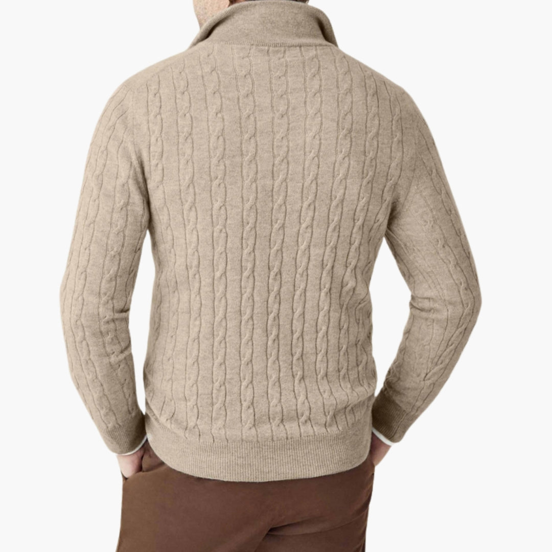 Maglione uomo intrecciato con collo a mezza zip