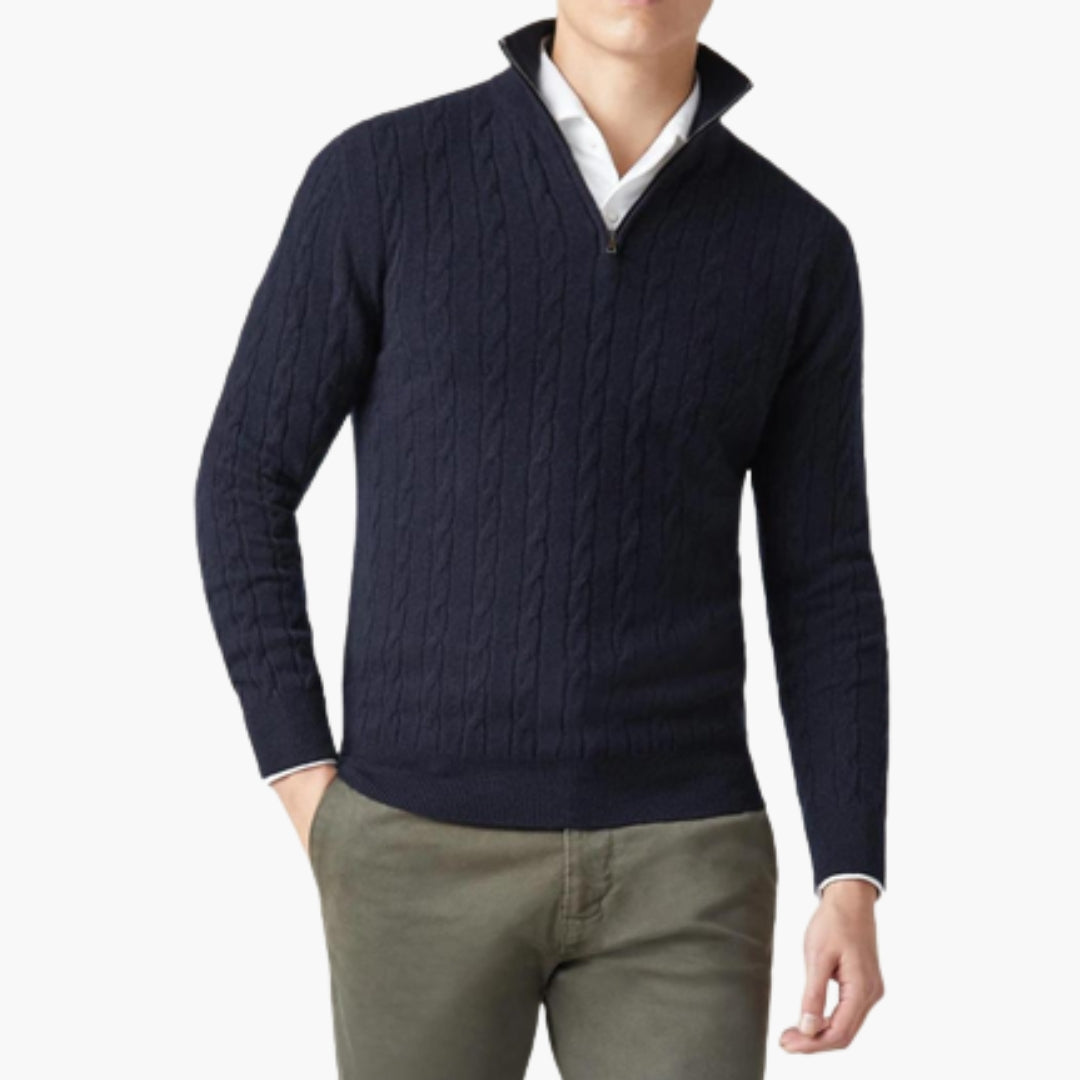 Maglione uomo intrecciato con collo a mezza zip