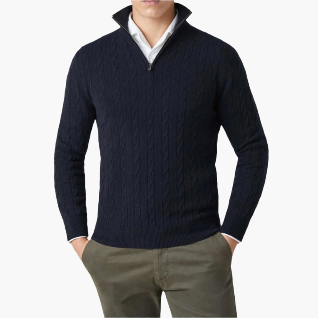 Maglione uomo intrecciato con collo a mezza zip