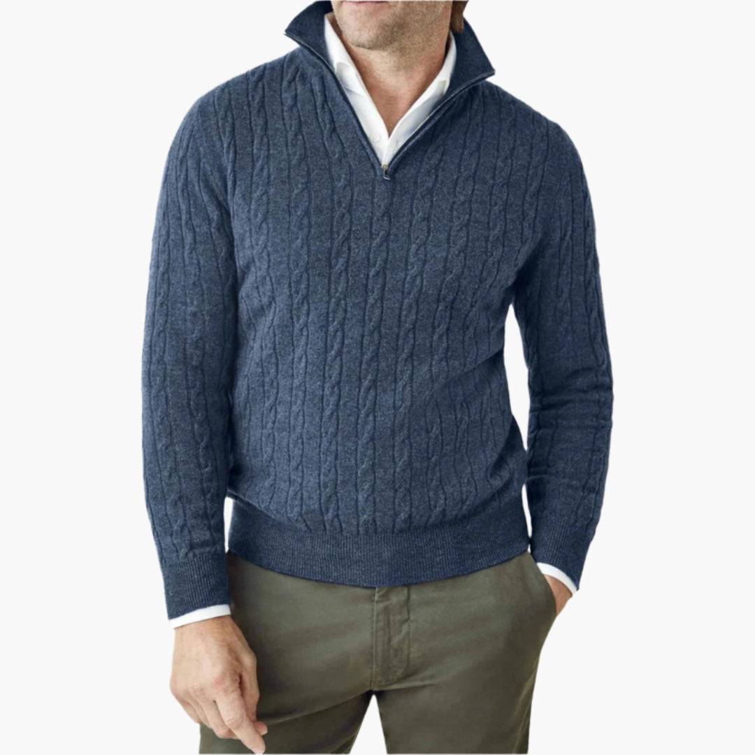 Maglione uomo intrecciato con collo a mezza zip