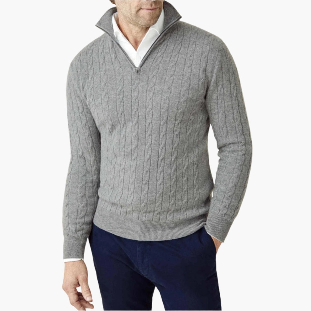 Maglione uomo intrecciato con collo a mezza zip