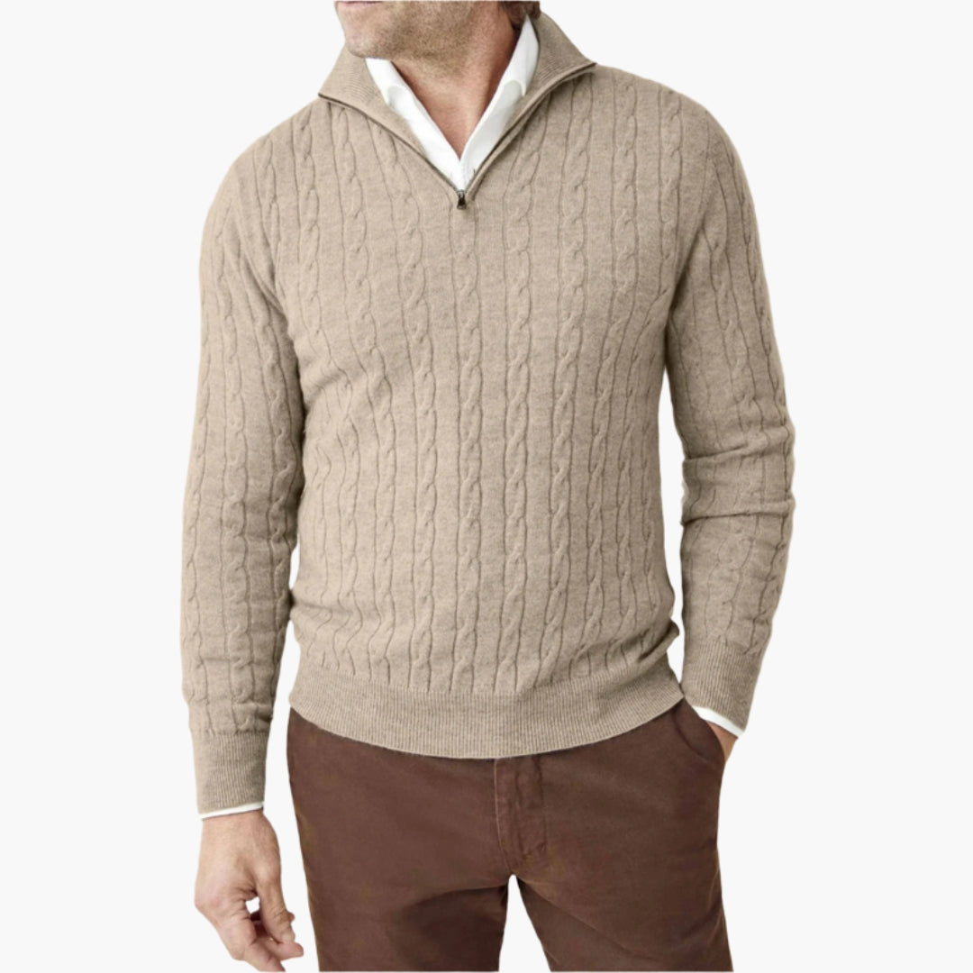 Maglione uomo intrecciato con collo a mezza zip