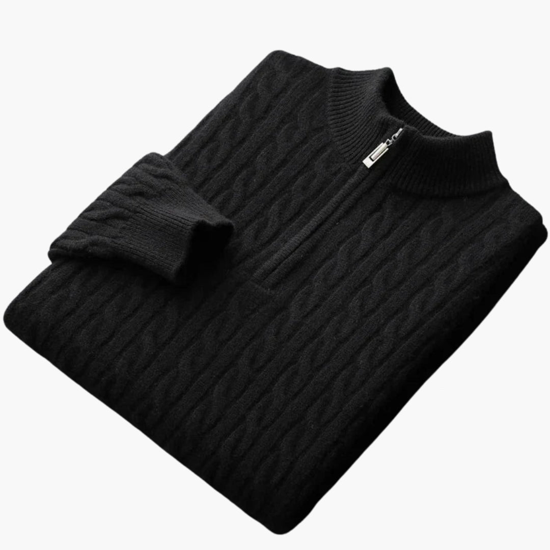 Pull homme torsadé avec demi fermeture zippée