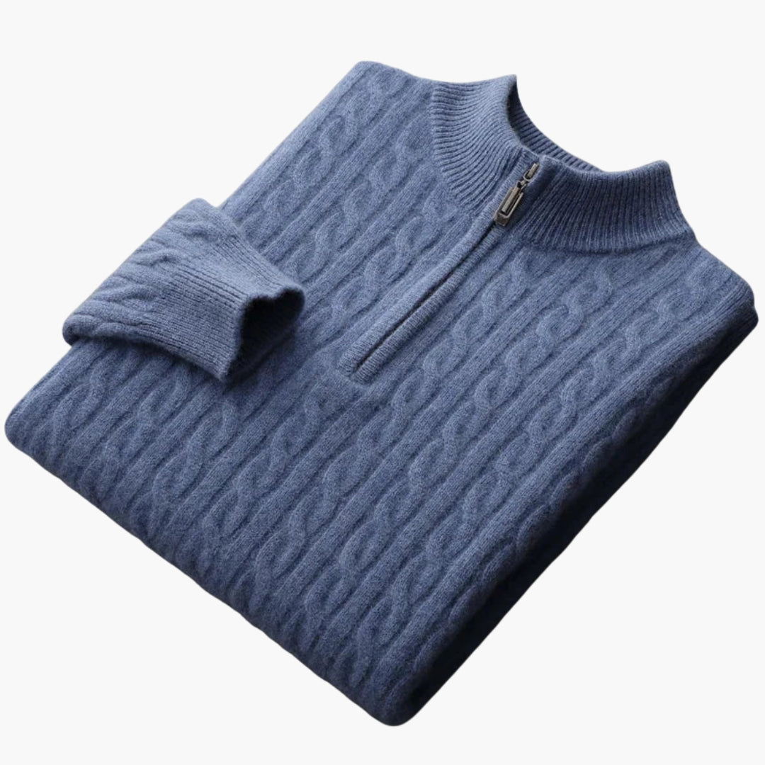 Pull homme torsadé avec demi fermeture zippée