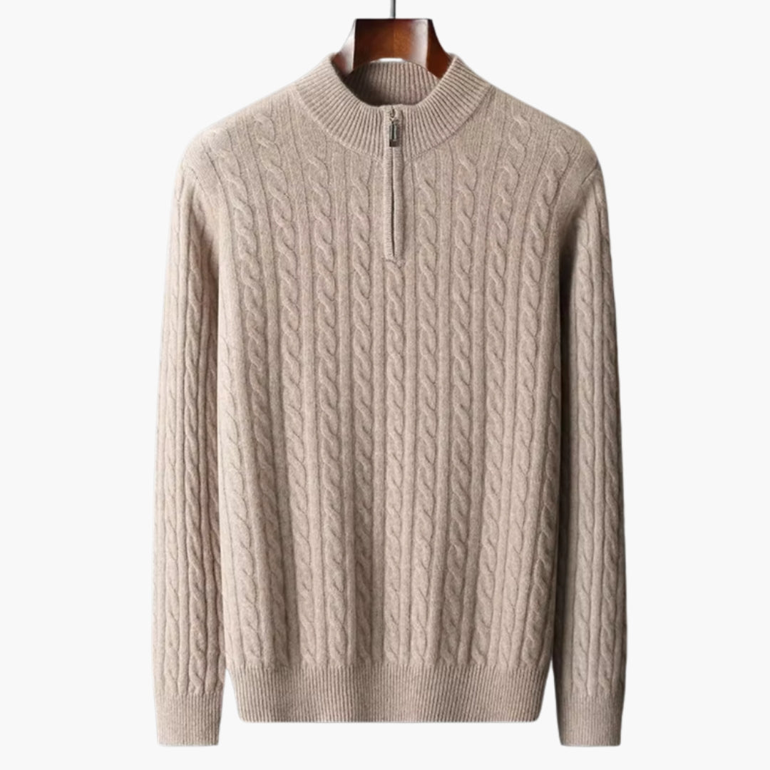 Pull homme torsadé avec demi fermeture zippée