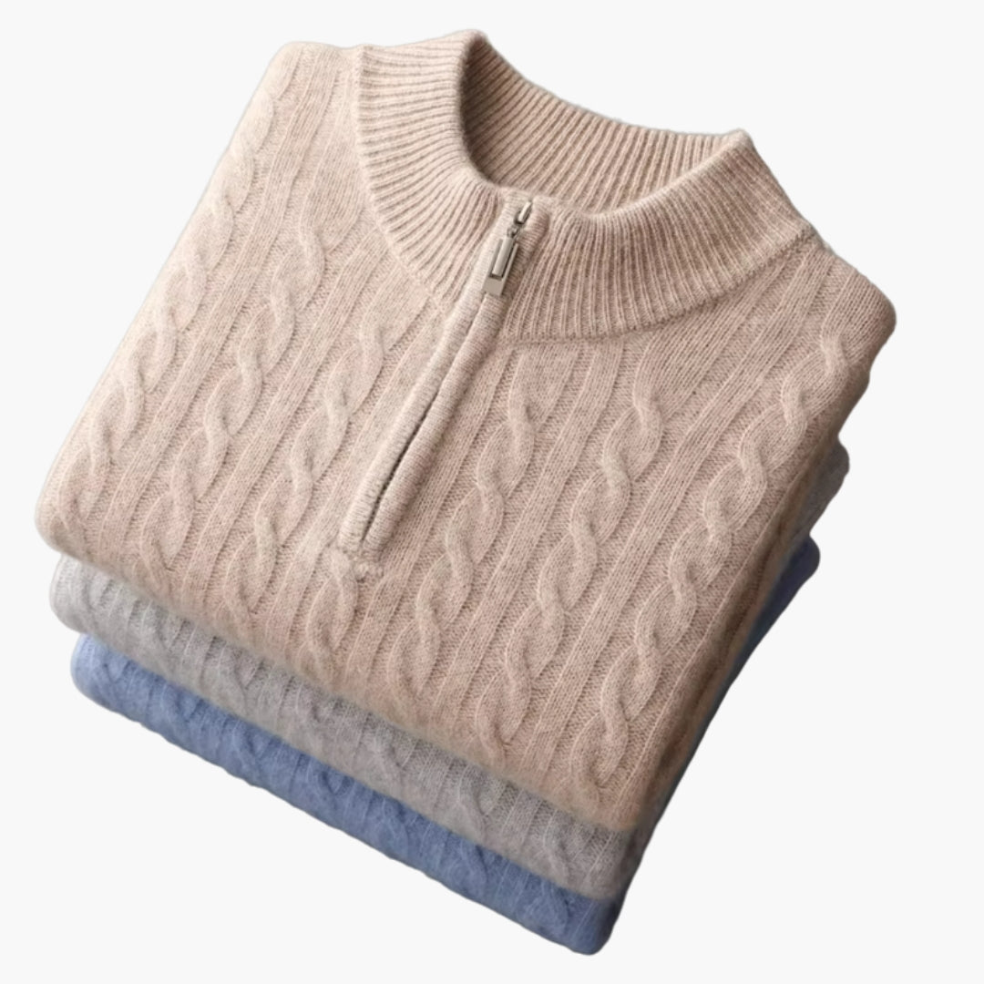 Pull homme torsadé avec demi fermeture zippée