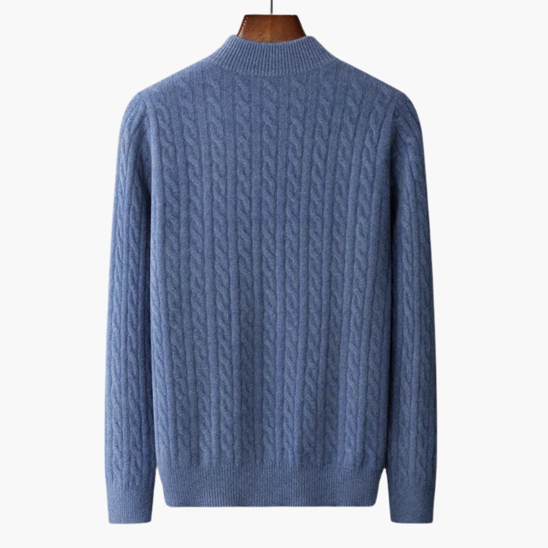 Pull homme torsadé avec demi fermeture zippée