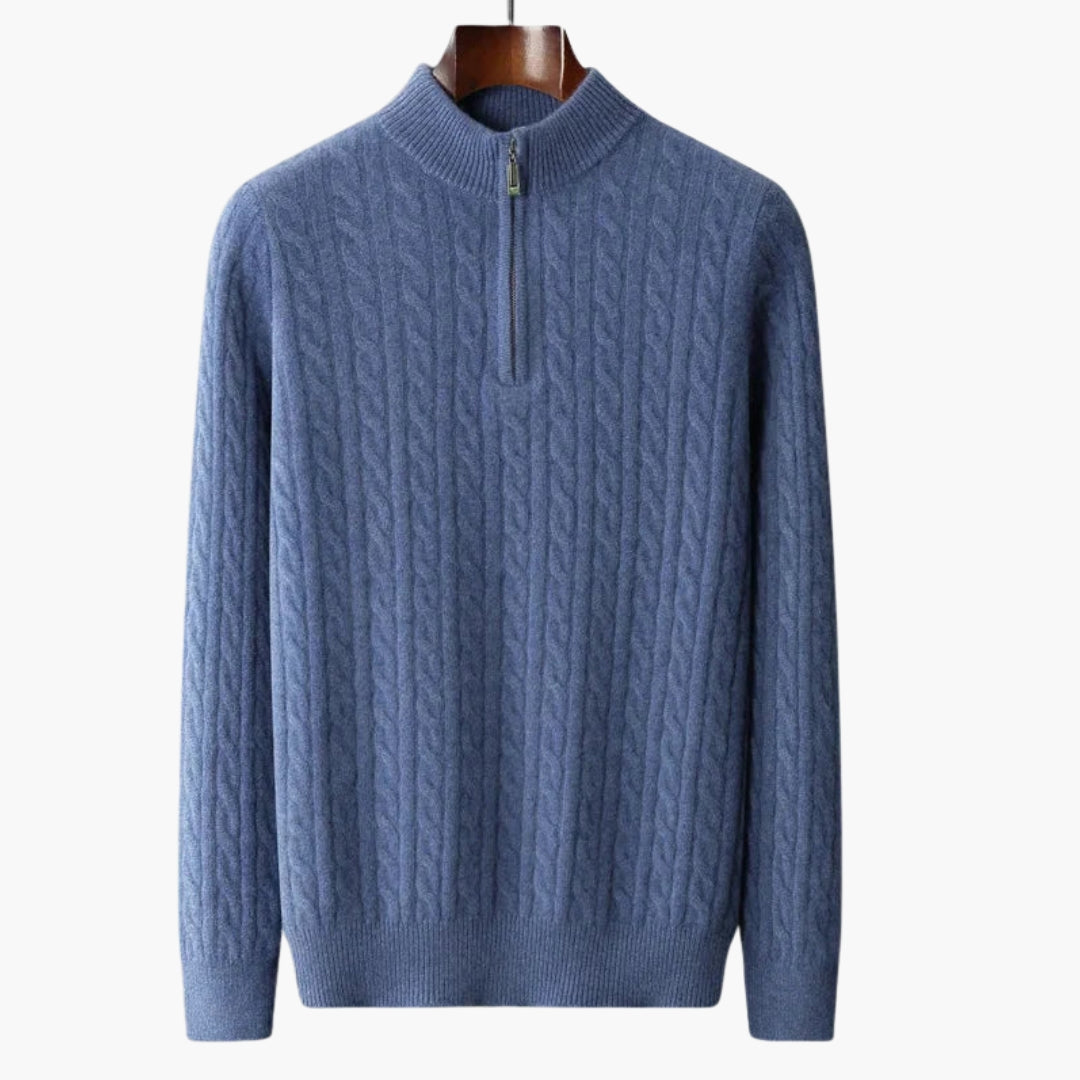 Pull homme torsadé avec demi fermeture zippée