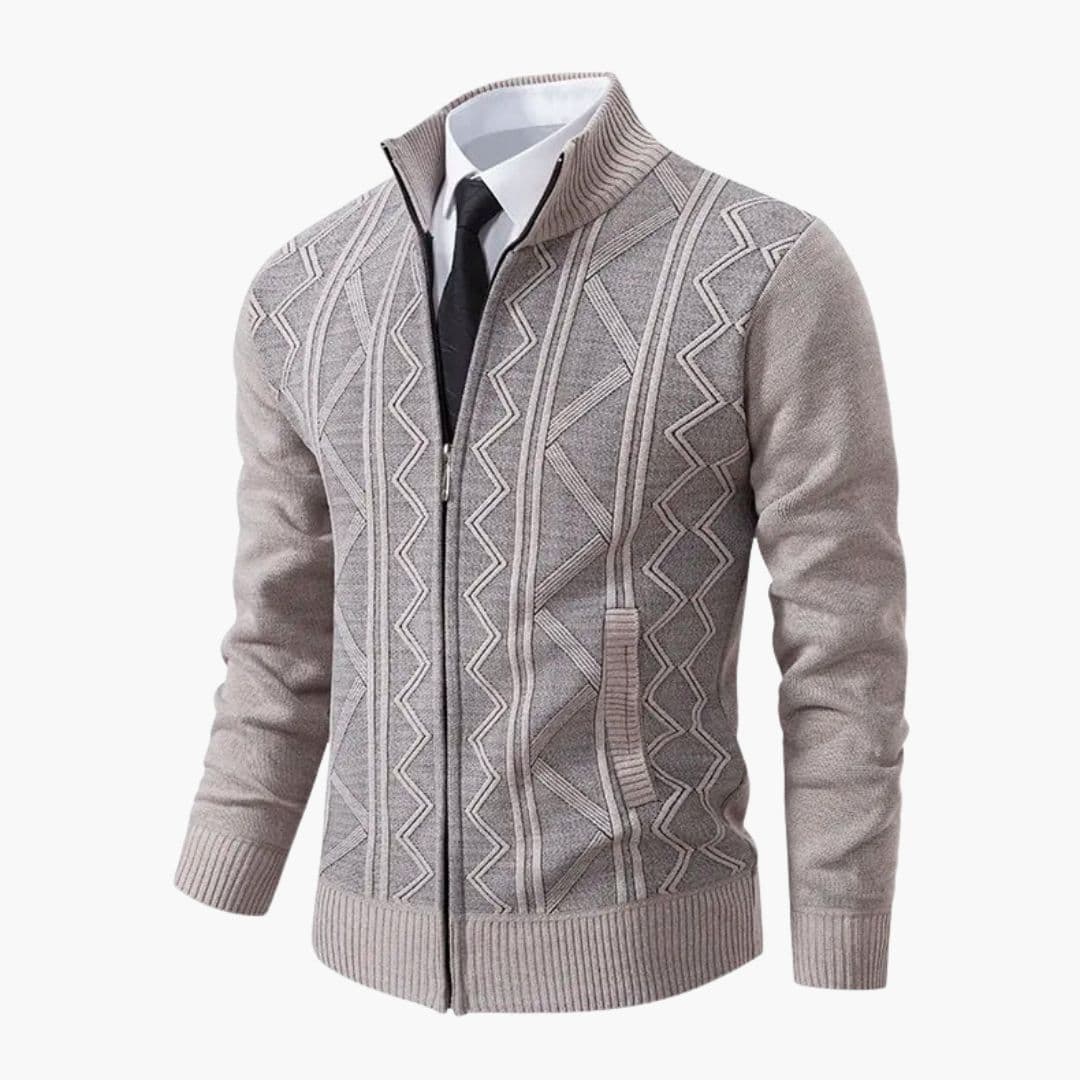 Pull homme zippé à col montant côtelé