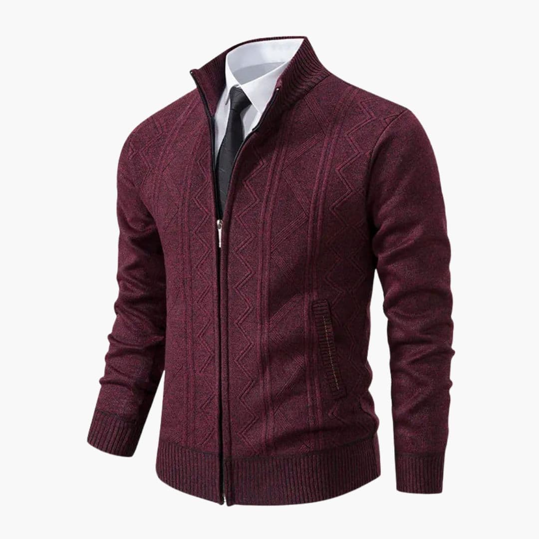 Pull homme zippé à col montant côtelé