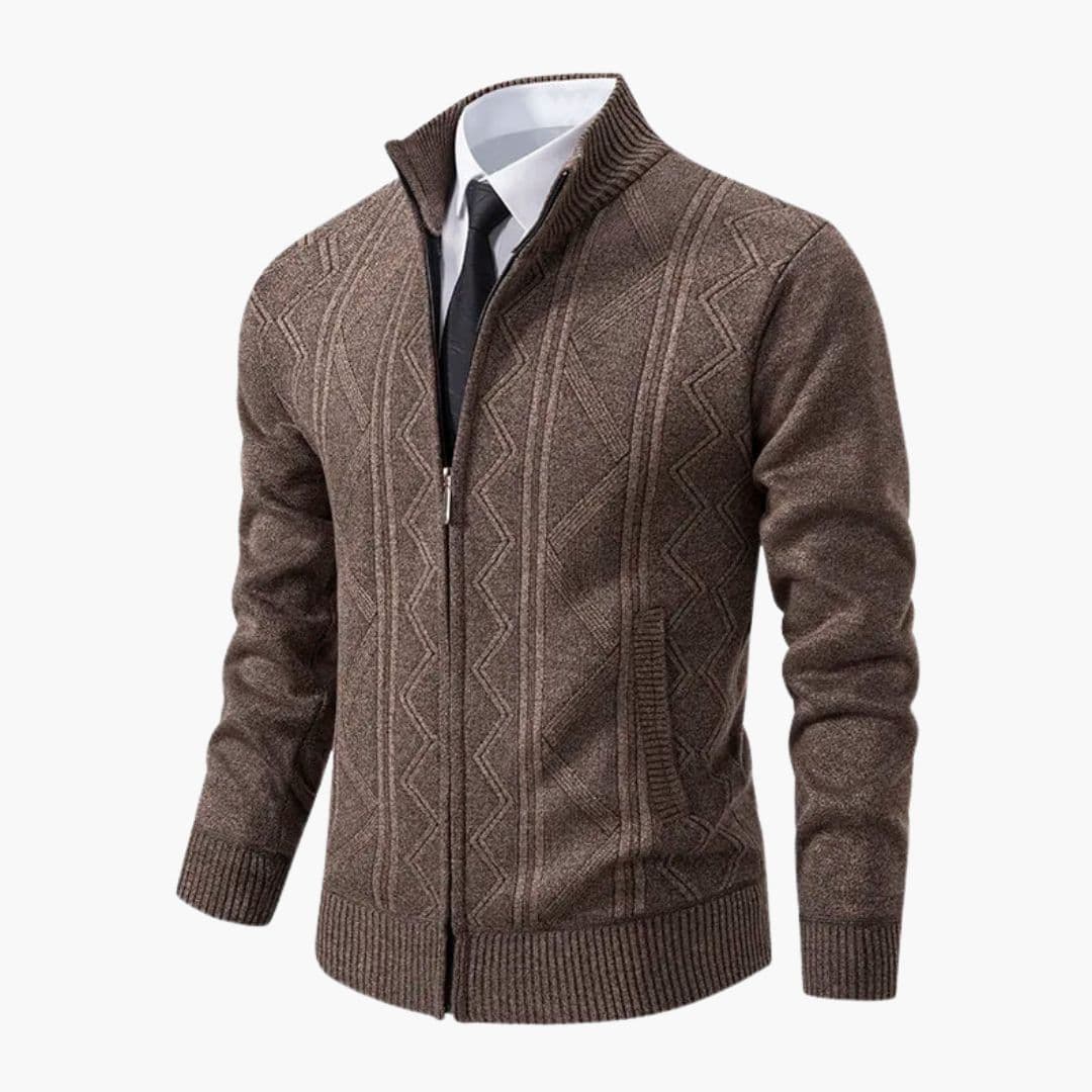 Pull homme zippé à col montant côtelé