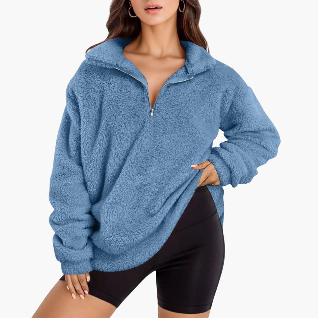Oversized fleece trøje til kvinder med halv lynlås