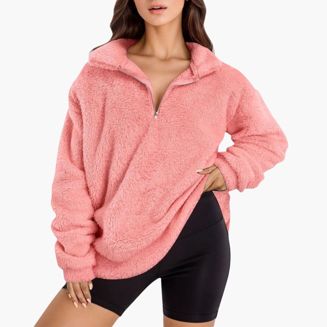 Oversized fleece trøje til kvinder med halv lynlås