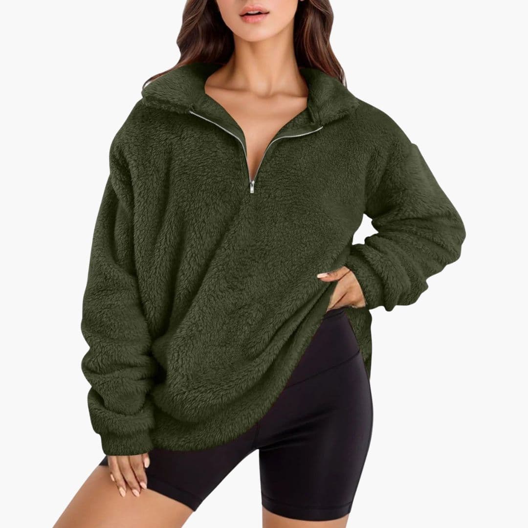 Oversized fleece trøje til kvinder med halv lynlås