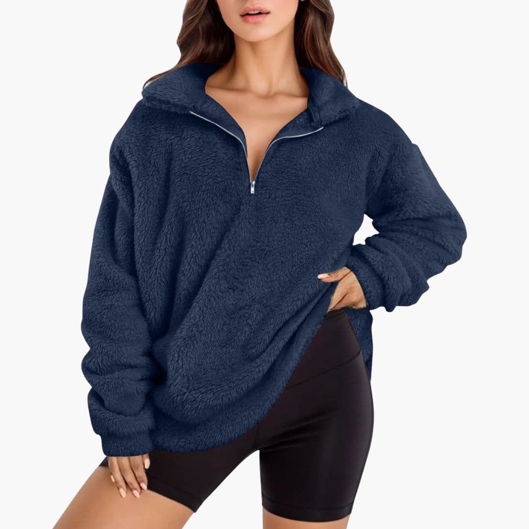 Oversized fleece trøje til kvinder med halv lynlås